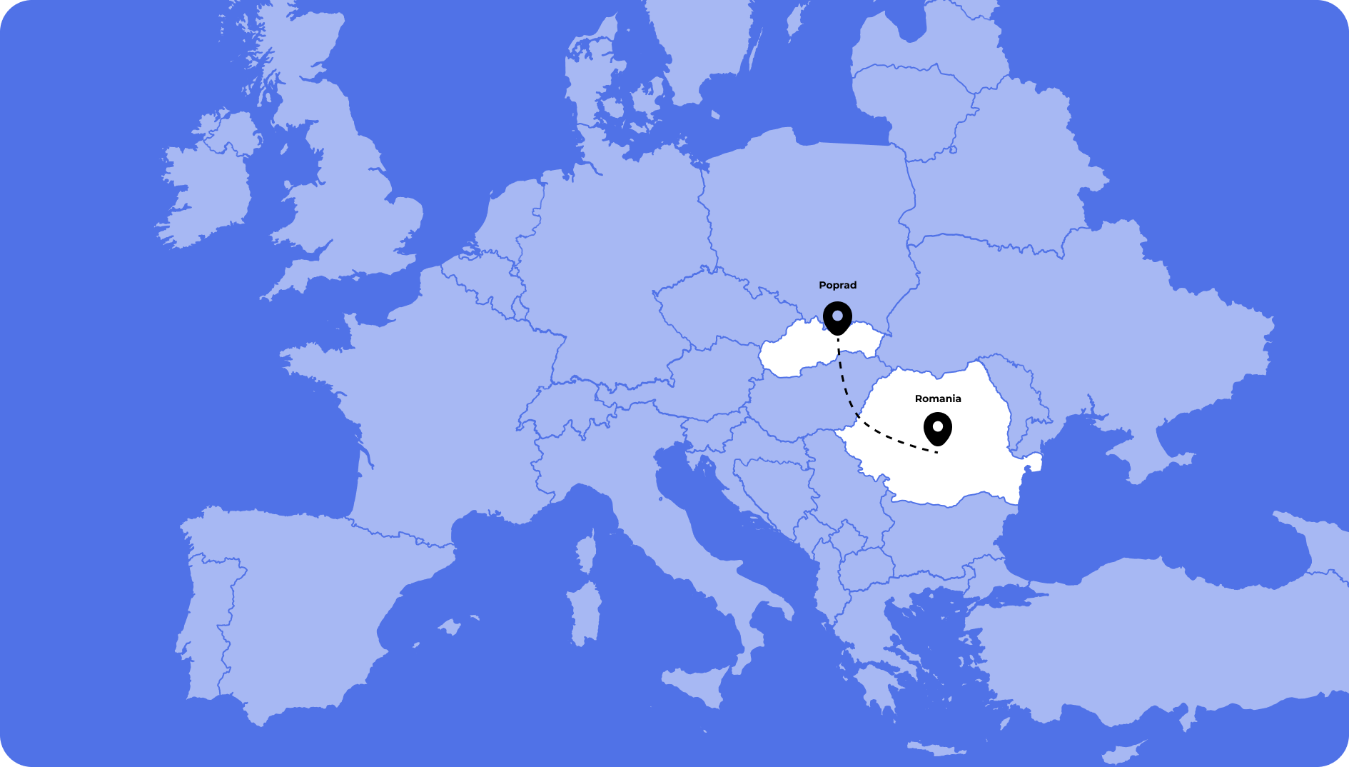 Conexiune internațională de autostradă prin Ungaria, Polonia, Cehia la Poprad, conexiune internațională de autobuz și tren.