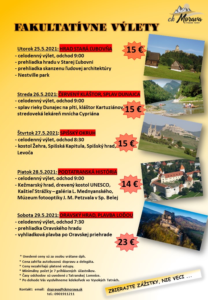 Fakultatívny výlet – ORAVSKÝ HRAD, PLAVBA LOĎOU