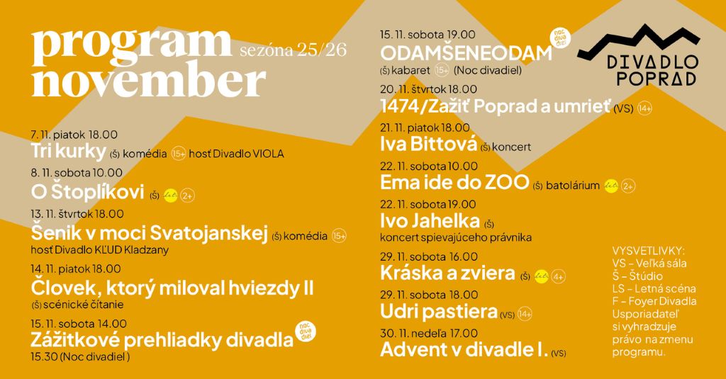 Divadlo Poprad program november 2025