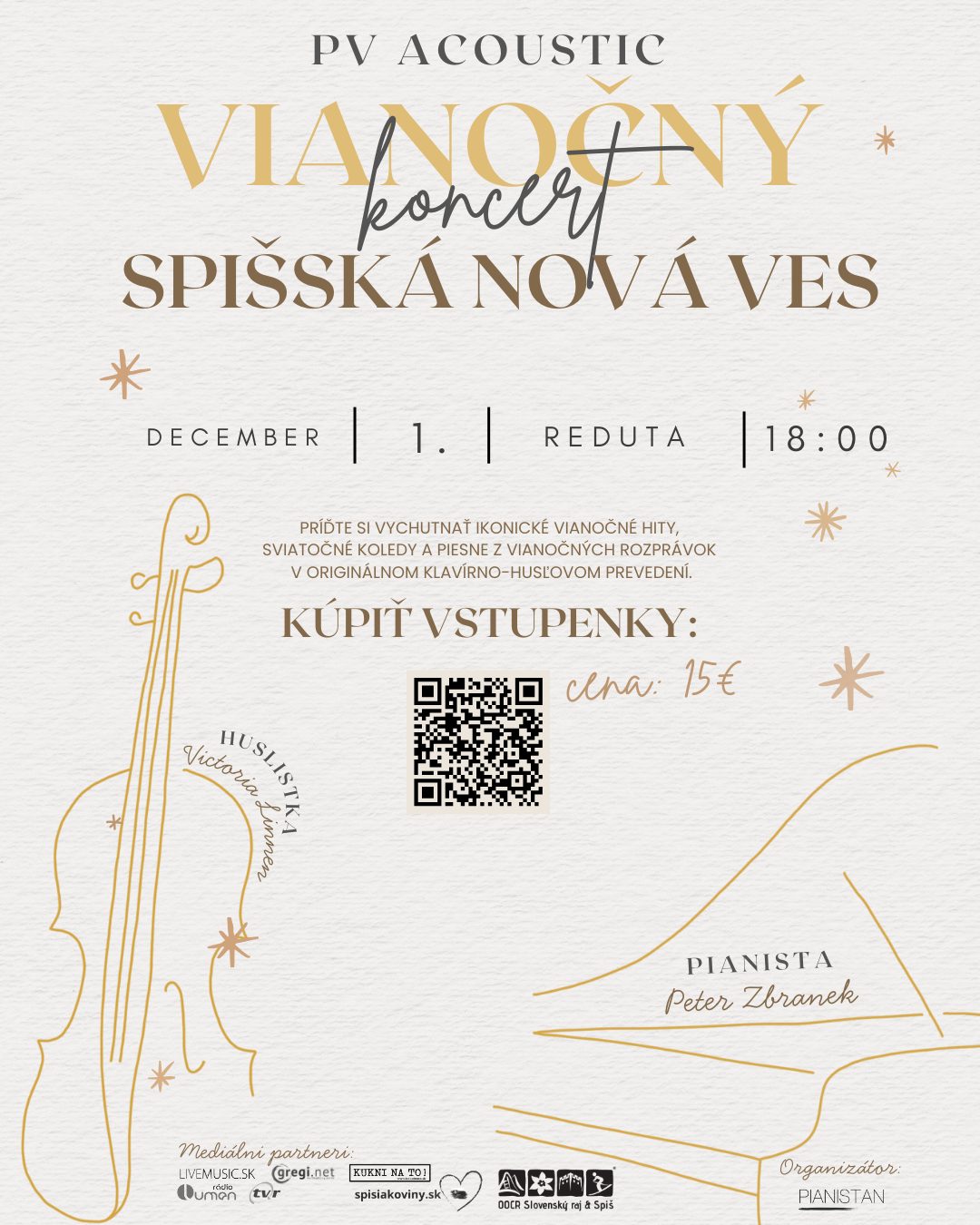Vianočný koncert klavírno-husľového dua PV Acoustic v Spišskej Novej Vsi